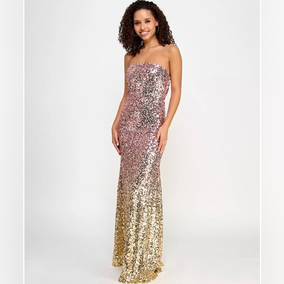 Women's Strapless Ombré Sequin Gown - Picture 3 of 3